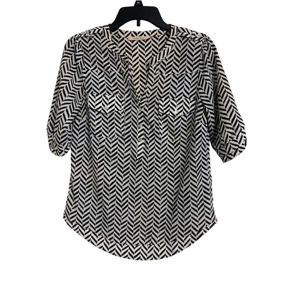 41 Hawthorn Small Chevron‎ Strip Business Casual Blouse Black White